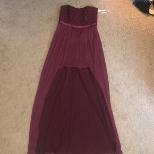 David’s bridal maroon strapless high low dress